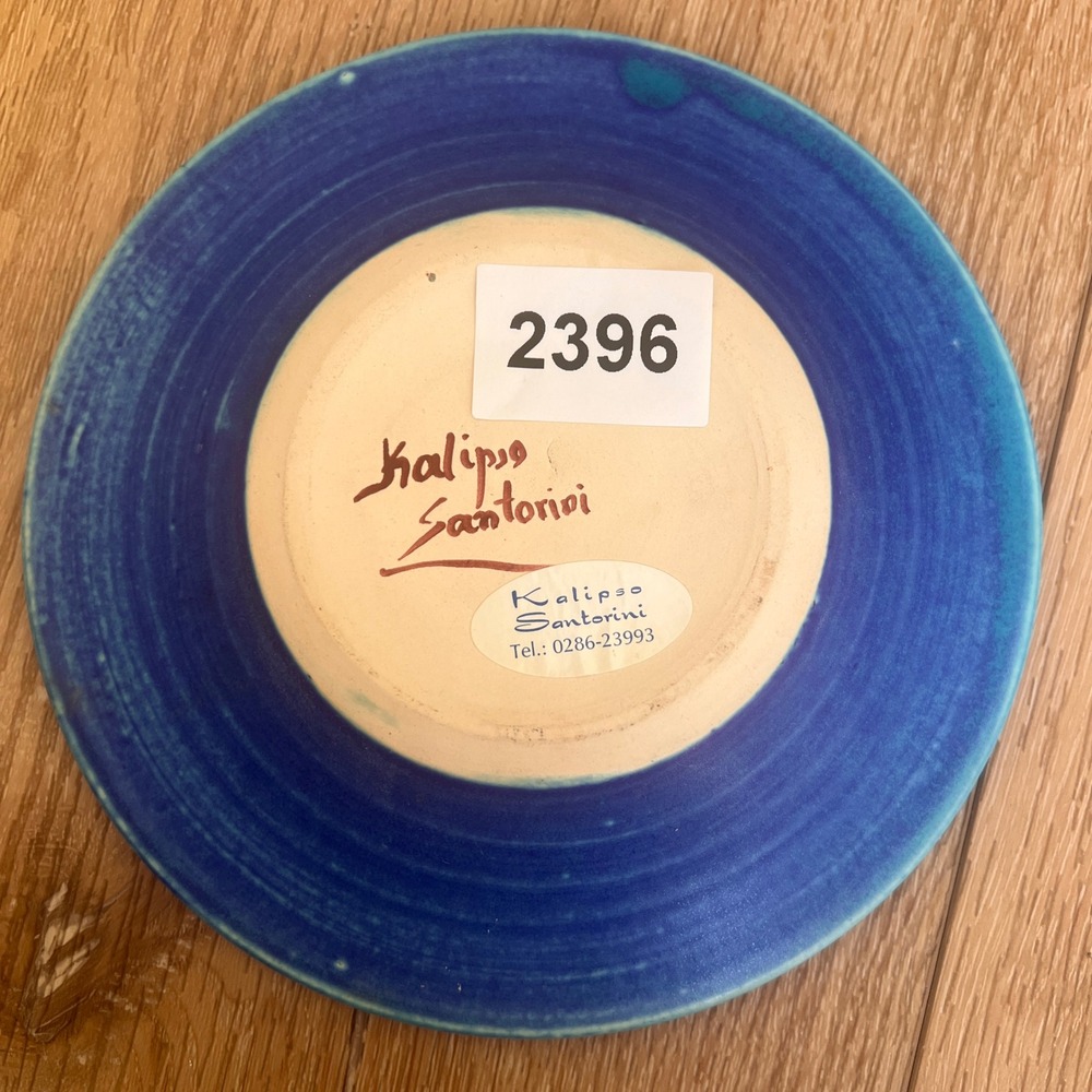 Kalipso Santorini Greek Pottery Blue Glazed Handmade Ceramic Plate 7.5 in. - Picture 11 of 11